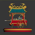 Traditional Chinese Decorative Vendor Cart With Green Roof Golden Ornaments Red Body And Circular Base