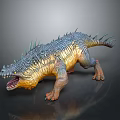 3D Fantasy Creature Character With Spiked Back Blue Yellow Scaly Skin And Open Mouth