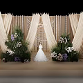 Wedding Decorative Ornament Set with Beige Curtains and Flowers Decorations on Stage