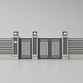 Modern 3D Rendered Double Leaf Gate With Pillar Lights And Side Railings 3d model