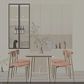 Modern Minimalist Dining Table Set With Orange Seats Wooden Chairs And White Cabinets