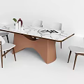 Modern Dining Table Set With Wooden Tabletop Six Chairs And Decorative Vase