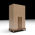 Modern Wooden Wardrobe With Vertical Accent Strip And Elevated Base Design 3d model