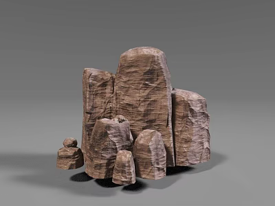 Natural Stone and Wood Decorative Elements with Textured Surfaces Stacked Arrangement 3d model