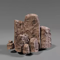 Natural Stone and Wood Decorative Elements with Textured Surfaces Stacked Arrangement