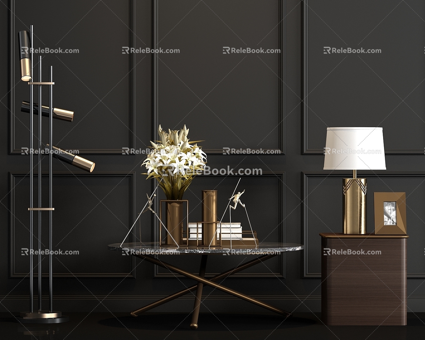 Modern Metallic Leather Coffee Table Floor Lamp Corner Table Jewelry Combination 3d model