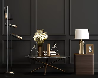 Modern Metallic Leather Coffee Table Floor Lamp Corner Table Jewelry Combination 3d model