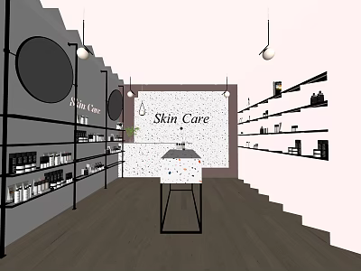 Modern Skin Care Store Interior With Shelves And Product Display Counter 3d model