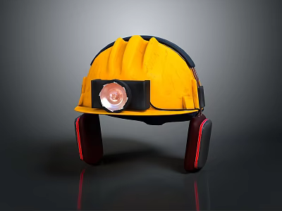 Yellow Safety Helmet with Headlamp and Earmuffs Protective Gear for Construction Work 3d model
