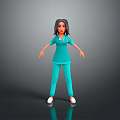 3D Rendered Nurse Character In Teal Uniform With Stethoscope Black Hair And White Shoes