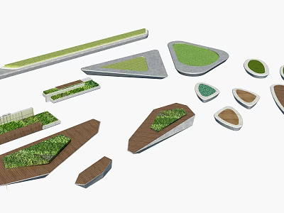 Various Shaped Tree Planters With Greenery For Urban Landscape Design Projects 3d model