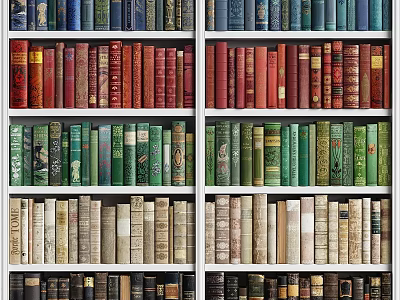 Colorful Books Neatly Arranged On Multiple Bookshelves With Various Colored Spines 3d model