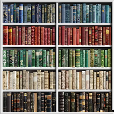 Colorful Books Neatly Arranged On Multiple Bookshelves With Various Colored Spines 3d model