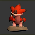 3D Character Model Of Red Dragon Creature With Horns Sharp Claws And Stone Base