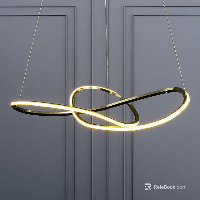 Modern Golden Chandelier with Intertwined Rings and Illuminated LED Light in Minimalist Gray Background Design 3d model 