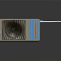 Portable Beige Radio Device With Speaker Grill Blue Label And Antenna