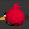 Red Angry Bird in Low Poly Style with Angry Expression on Black Reflective Surface