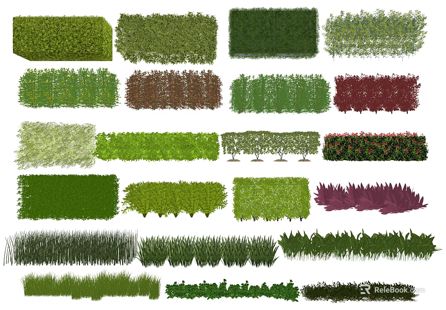 Diverse Garden Plants With Green Red Purple Colors And Shapes For Landscaping 3d model 