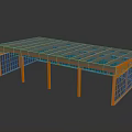 Modern Glass Top Table With Yellow Lattice Frame And Reflective Floor Surface