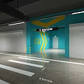 Spacious Underground Parking Lot With C10 Zone Blue Yellow Walls And Lane Markings