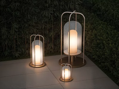 Modern Outdoor Lights With Metal Frame And Frosted Glass Shade For Garden Patio Warm Illumination 3d model