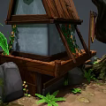Cartoon Treehouse Scene With Wooden Structure Big Trees Stone Stairs And Green Plants