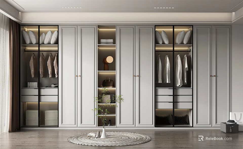 Elegant Modern Wardrobe Interior With Glass Panel Doors And LED Lighting 3d model