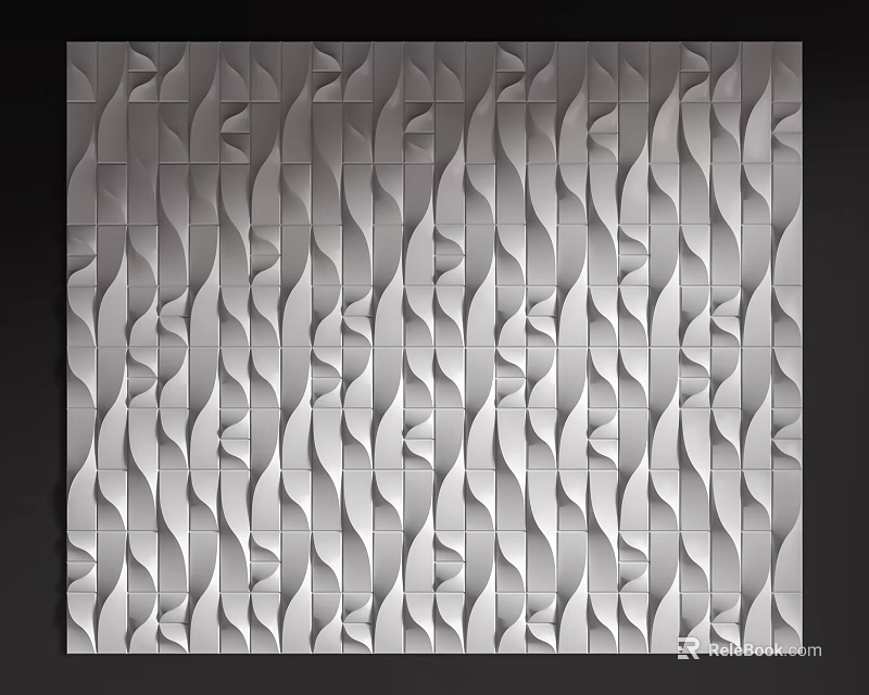 Modern Wall Design With Wavy 3D Geometric Pattern And Silver Decorative Panels 3d model