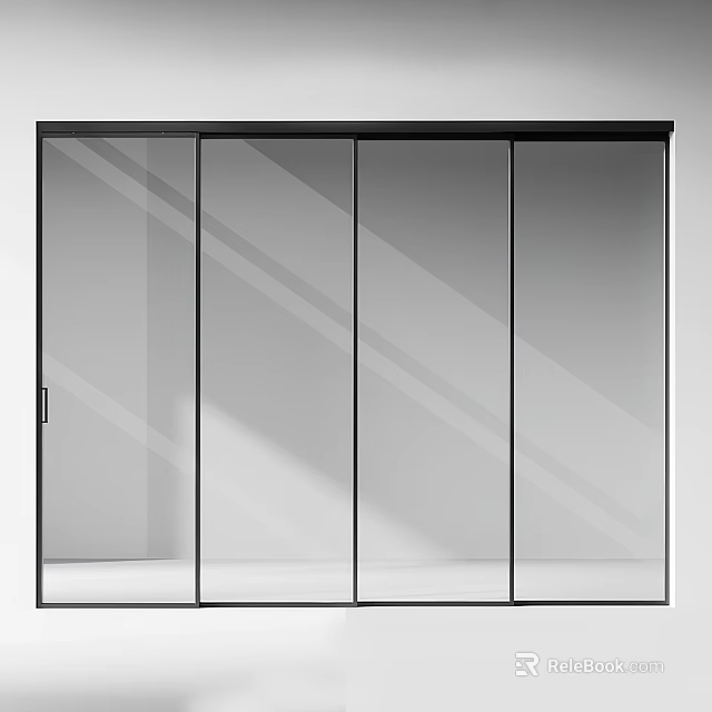 Modern Glass Sliding Doors With Black Frame For Interior Partition Design 3d model 