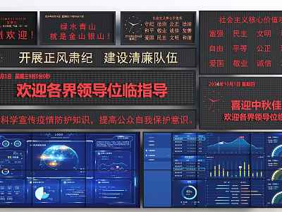 Red Banners With Core Socialist Values And Data Dashboard Monitoring Charts 3d model