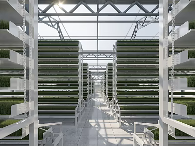 Modern Indoor Vertical Farming System With Glass Roof Multi Tiered Racks And Green Plants 3d model