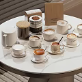 Elegant Various Cups With Coffee Tea On Modern Marble Table Decorative Design