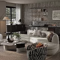 Modern Living Room Interior Design With White Sofa Patterned Pillows Coffee Tables And Potted Plant