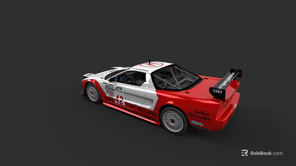Red And White Racing Car With Number 42 And Lotus Sponsor Rear View 3d model 