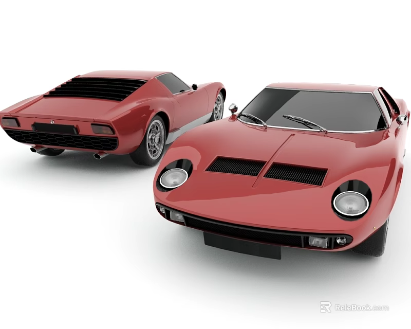 Classic Red Sports Cars With Sleek Body Design And Round Headlights Front Rear View 3d model 