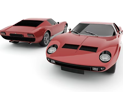 Classic Red Sports Cars With Sleek Body Design And Round Headlights Front Rear View 3d model