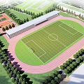 Scenic Garden Landscape With Stadium Track Football Field Grandstand And Trees