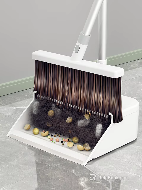 Efficient White Broom And Dustpan Set For Daily Household Cleaning Debris Collection 3d model 