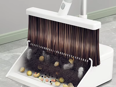 Efficient White Broom And Dustpan Set For Daily Household Cleaning Debris Collection 3d model