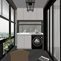 Modern Balcony Laundry Cabinet Washing Machine Companion Washing Machine Drying Rack Dryer Single Sofa Lazy Sofa Stool Vase Ornaments 3d model