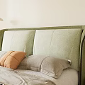 Cozy Modern Double Bed With Green Upholstered Headboard Pillows Checkered Blanket Nightstand And Green Plants