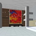 Modern Lobby Front Desk Reception With Wooden Walls Geometric Patterns And Black Sofas 3d model