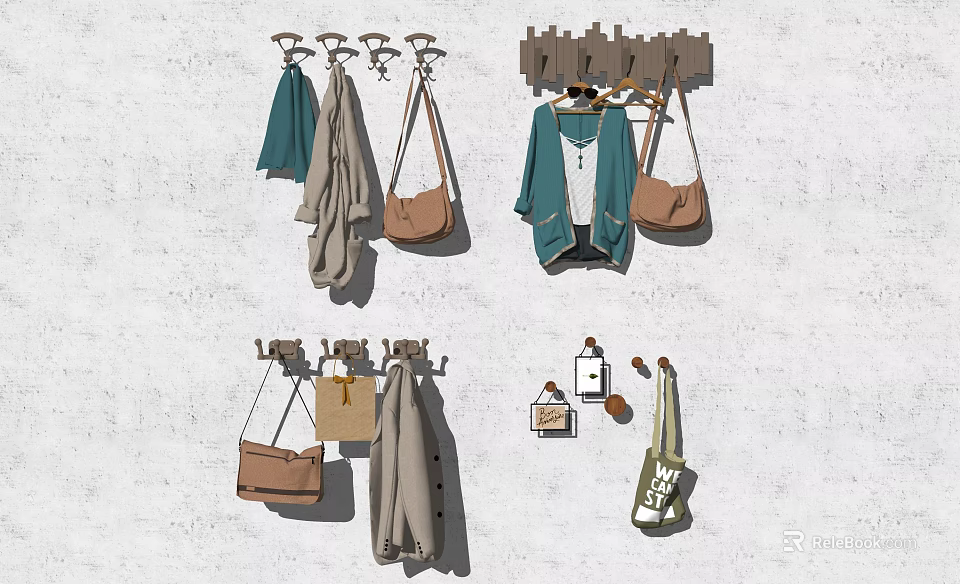 Practical Wall Hooks For Hanging Coats Bags And Accessories On Indoor Wall 3d model 