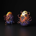 Decorative Ornament Set With Tentacle Details Gold Copper Purple Accents Fantasy Style Gemstone Inlays