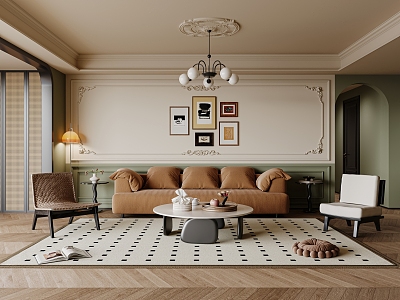 French Cream Living Room 3d model