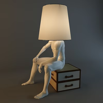 Abstract Human Figure Sculptural Floor Lamp With White Lampshade And Drawer Cabinet Base 3d model