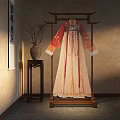 Traditional Hanfu Display With Different Colored Robes On Wooden Stands Chinese Lanterns And Carved Screens