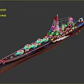 3D Rendered Large Battleship With Blue Hull Brown Deck And Multiple Main Turrets