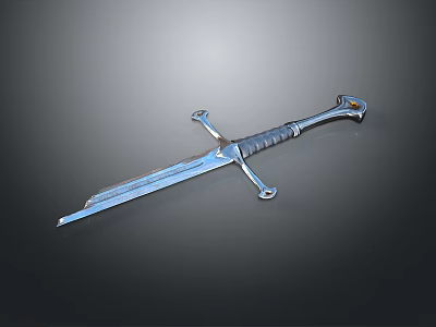 Medieval Style Metallic Sword With Double Edged Blade And Decorative Hilt 3d model