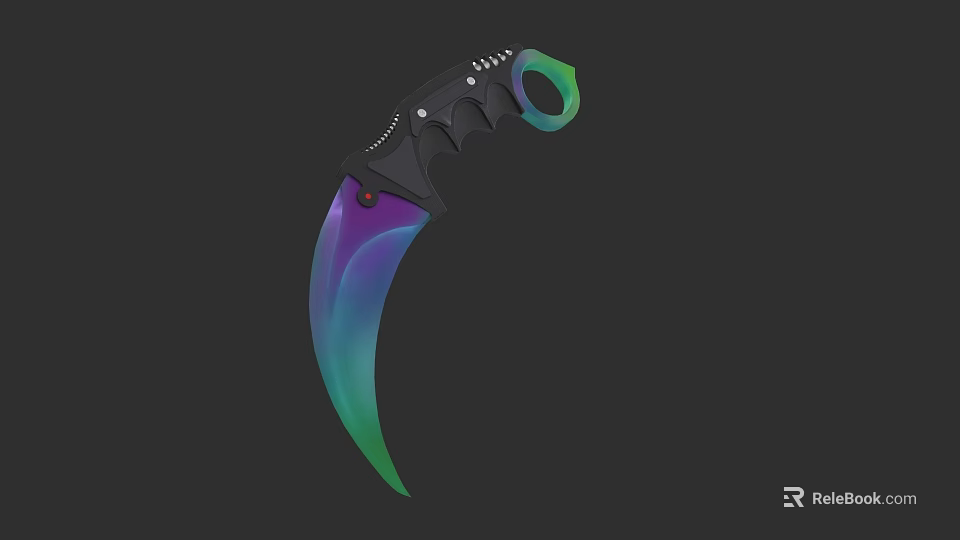 Modern Karambit Knife With Gradient Blade Black Handle And Green Accent Ring 3d model 